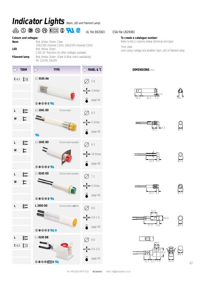 ARCOLECTRIC SWITCHES Indicator Lights(Neon,<em>LED</em> and Filament Lamp)数据手册 海报