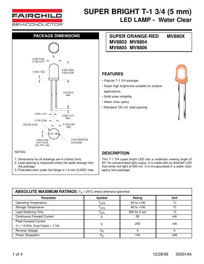 FAIRCHILD SUPER BRIGHT T-1 3/4(5 mm)<em>LED</em> LAMP-Water Clear数据手册 海报