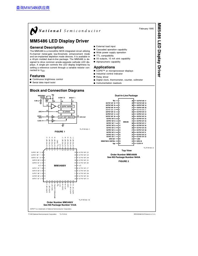 National Semiconductor MM5486 <em>LED</em> Display Driver 数据手册 海报