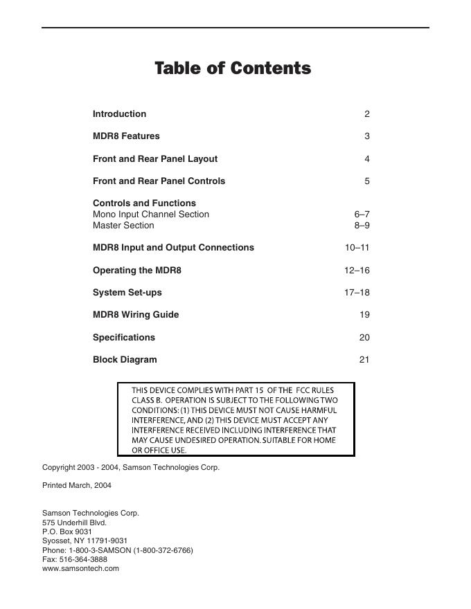 SAMSON MDR8 用户手册_第3页