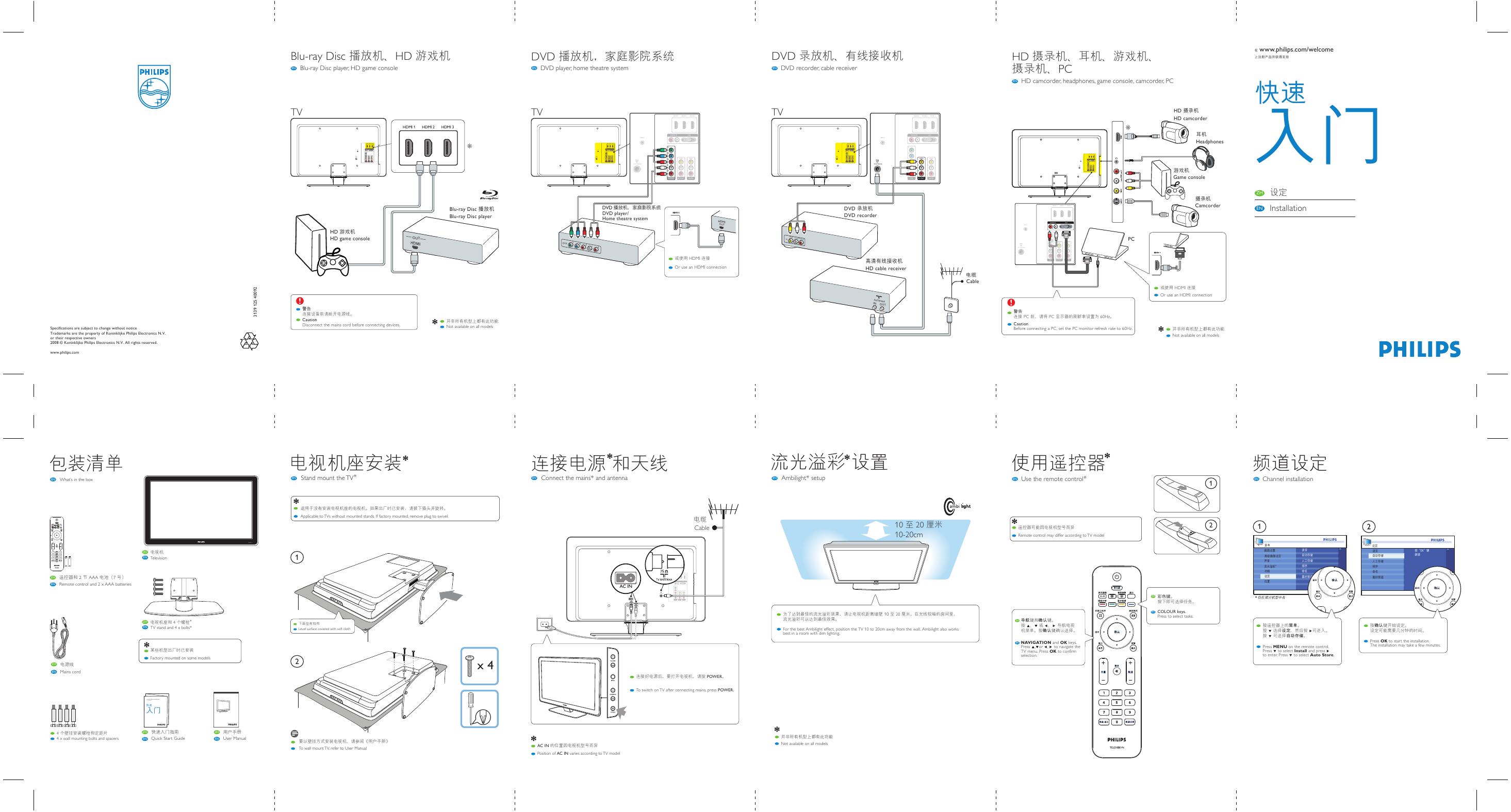 PHILIPS 3139 125 40093 电视机 快速<em>入门</em>指南(1) 海报