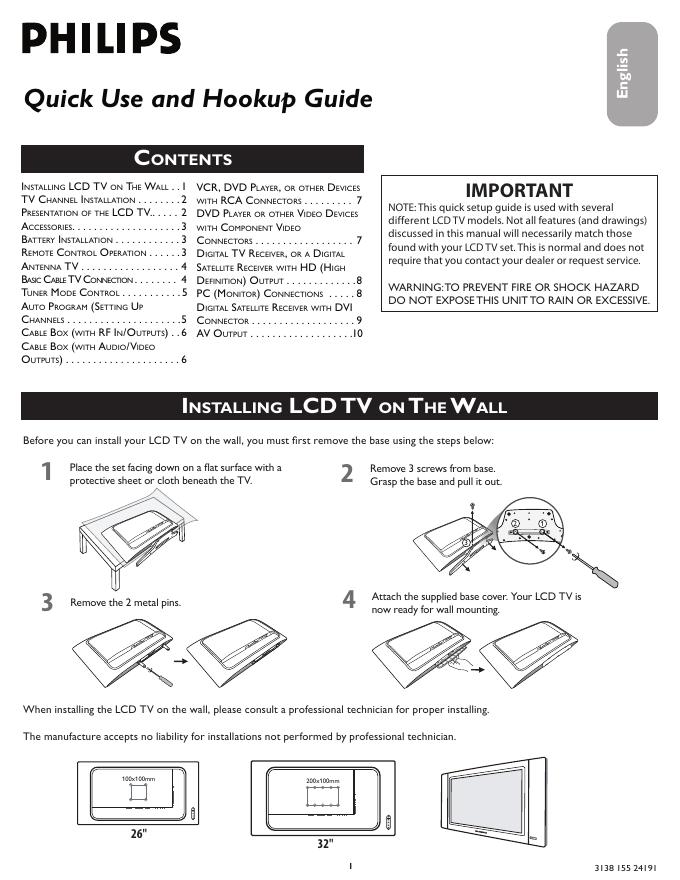 PHILIPS INSTALLING LCD TV ON THE WALL 快速<em>入门</em>指南 海报