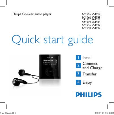Philips GoGear audio player SA1915 SA1918 SA1925 SA1926 SA1927 SA1928 SA1929 SA1945 SA1946 SA1947 SA1948 SA1949 快速<em>入门</em>指南(英文) 海报