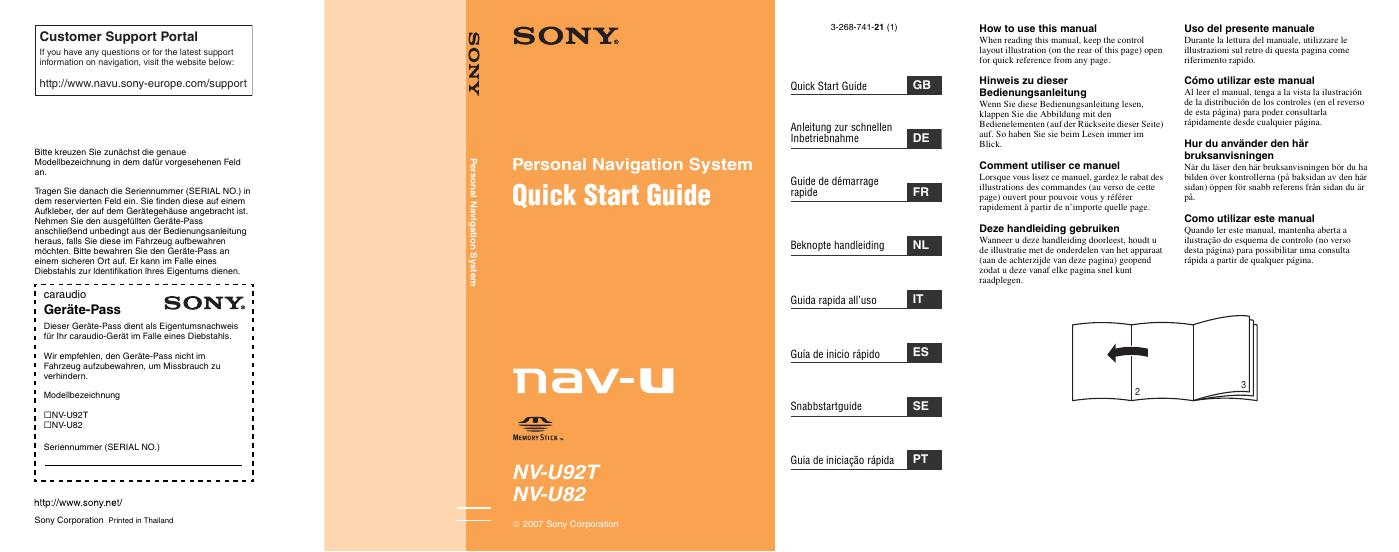 SONY NV-U92T/NV-U82 Personal Navigation System 快速<em>入门</em>指南 海报