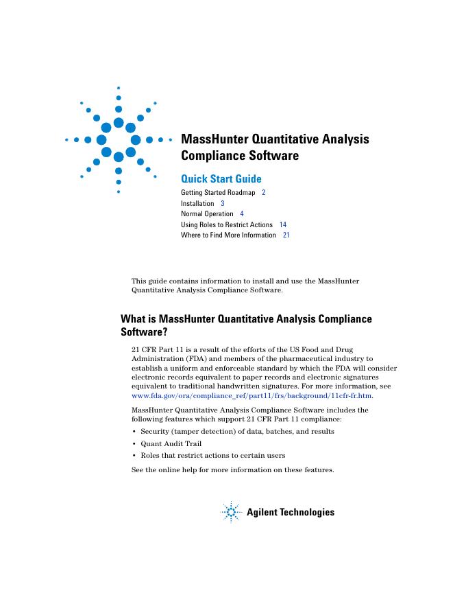 MassHunter Quantitative Analysis Compliance Software 快速<em>入门</em>指南 海报