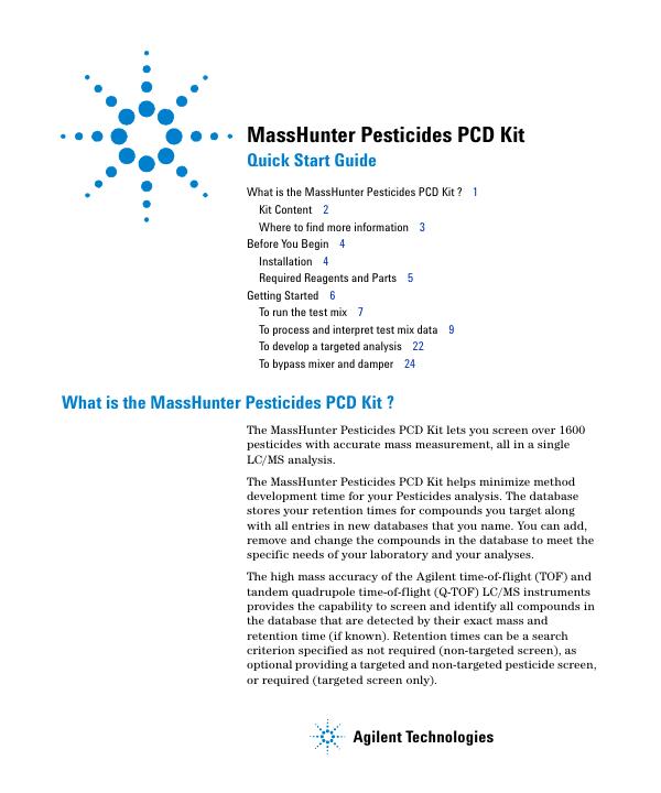 MassHunter Pesticides PCD Kit 快速<em>入门</em>指南 海报