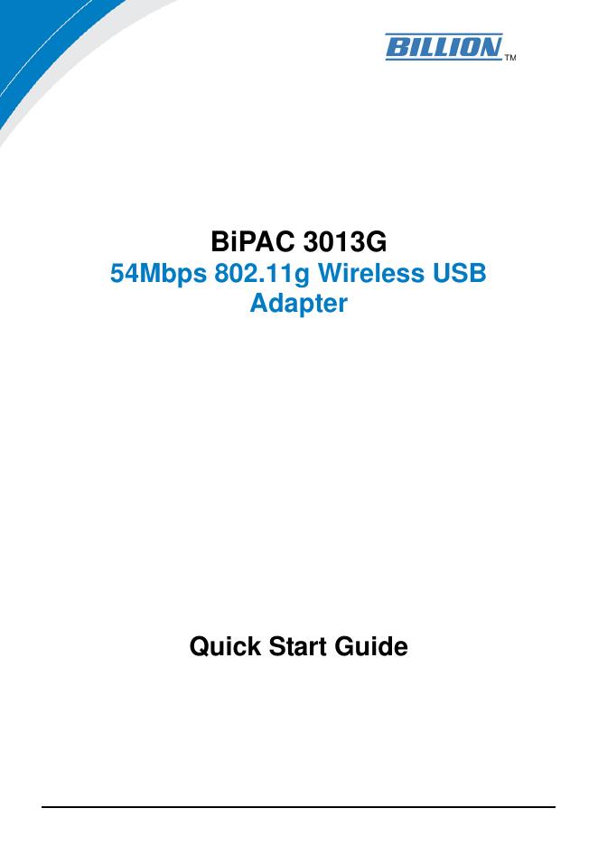 BiPAC 3013G 54Mbps 802.11g无线USB适配器快速<em>入门</em>指南 海报