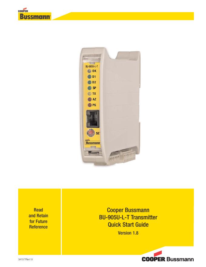 Cooper Bussmann BU-905U-L-T无线I/O发射器单元快速<em>入门</em>指南 海报