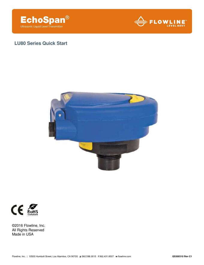 Flowline,Inc.的EchoSpan® LU80系列超声液位变送器快速<em>入门</em>指南 海报