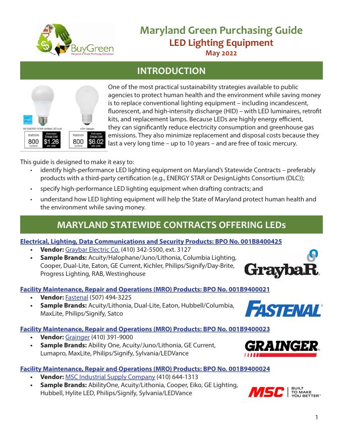 马里兰州绿色采购指南：<em>LED</em>照明设备 海报