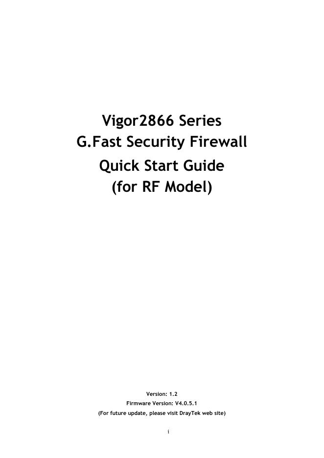 Vigor2866系列G.Fast防火墙路由器快速<em>入门</em>指南 海报