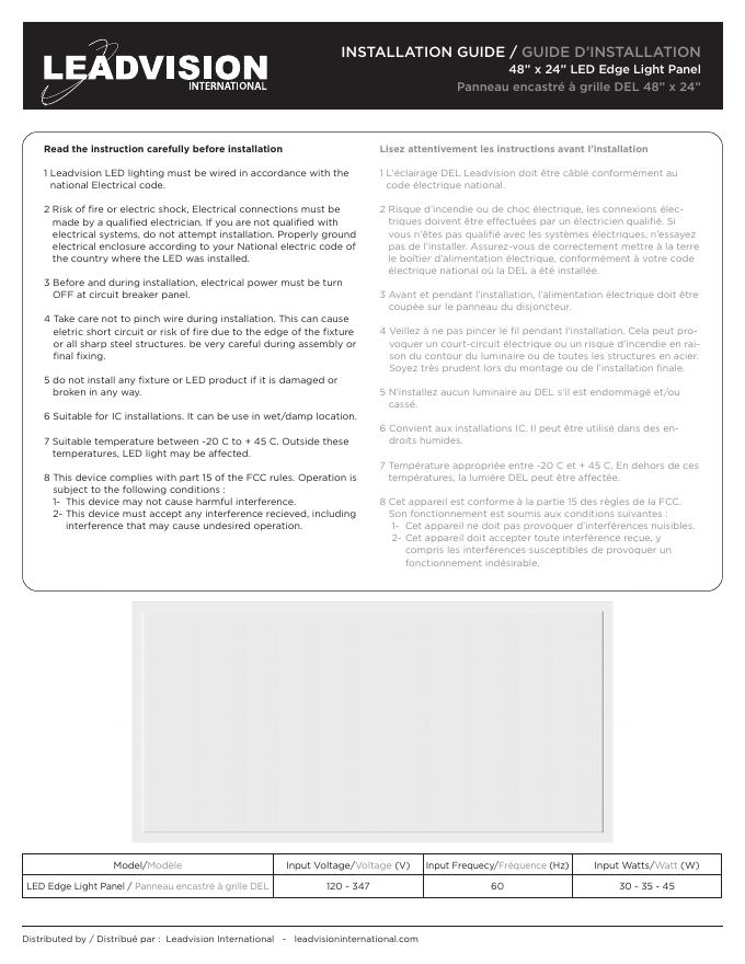 48英寸x 24英寸<em>LED</em>灯板安装指南 海报