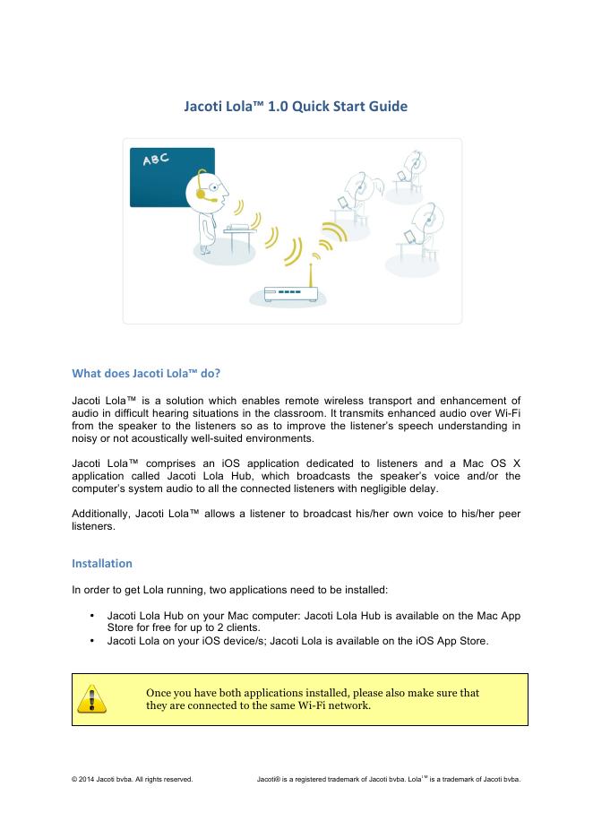 Jacoti Lola™ 1.0快速<em>入门</em>指南 海报