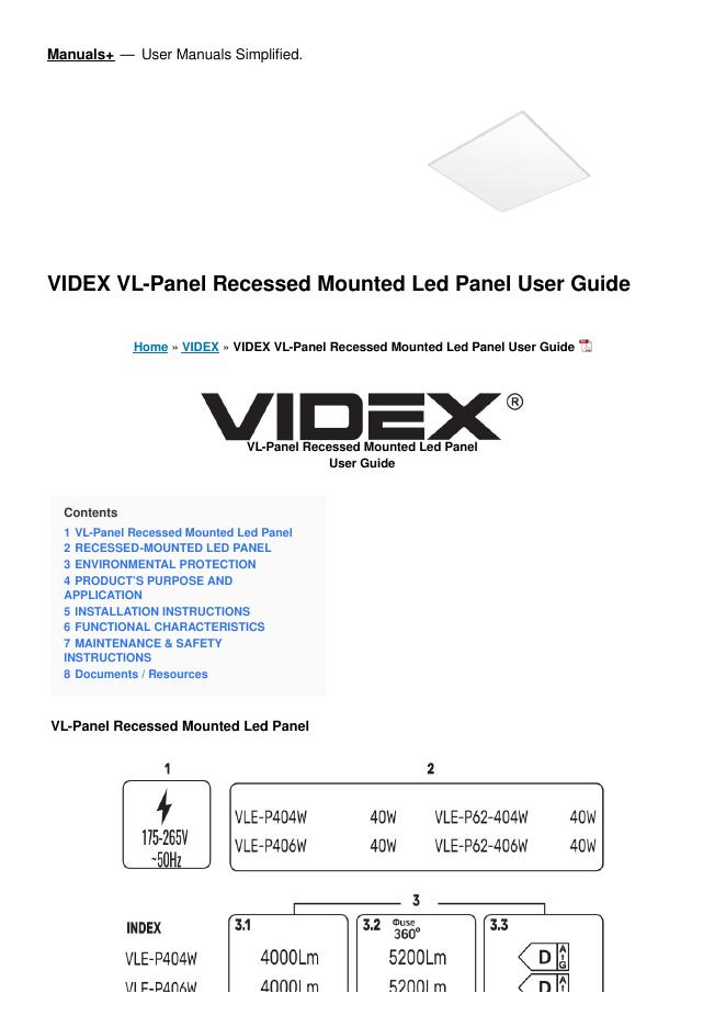 VIDEX VL-Panel 嵌入式安装 <em>LED</em> 面板用户指南 海报