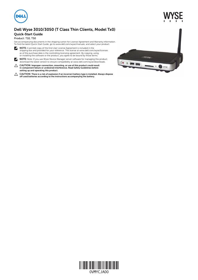 戴尔Wyse 3010/3050（T级瘦客户端，型号Tx0）快速<em>入门</em>指南 海报