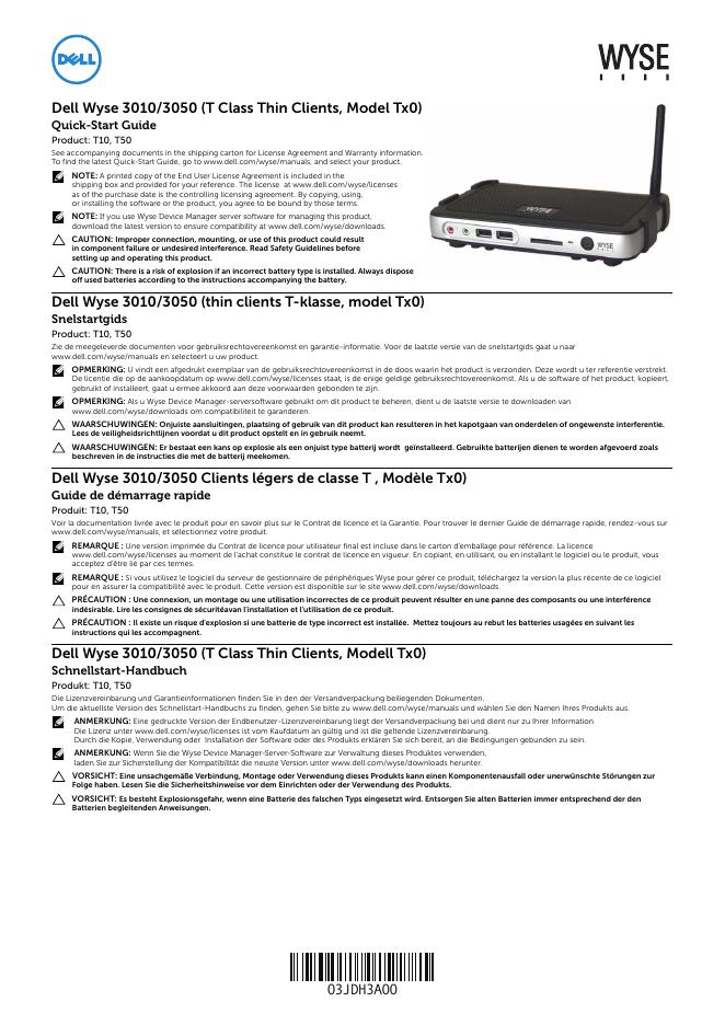 戴尔Wyse 3010/3050（T级瘦客户端，Tx0型号）快速<em>入门</em>指南 海报
