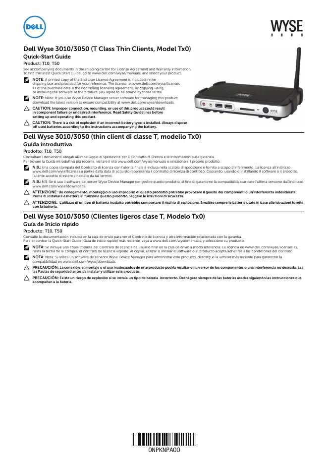 戴尔Wyse 3010/3050（T级瘦客户端，型号Tx0）快速<em>入门</em>指南 海报