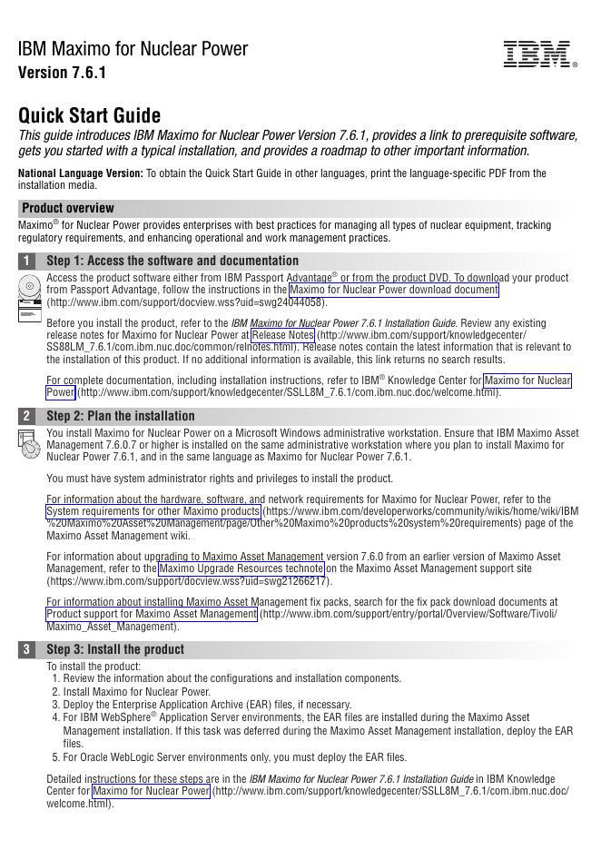 IBM Maximo for Nuclear Power Version 7.6.1 快速<em>入门</em>指南 海报