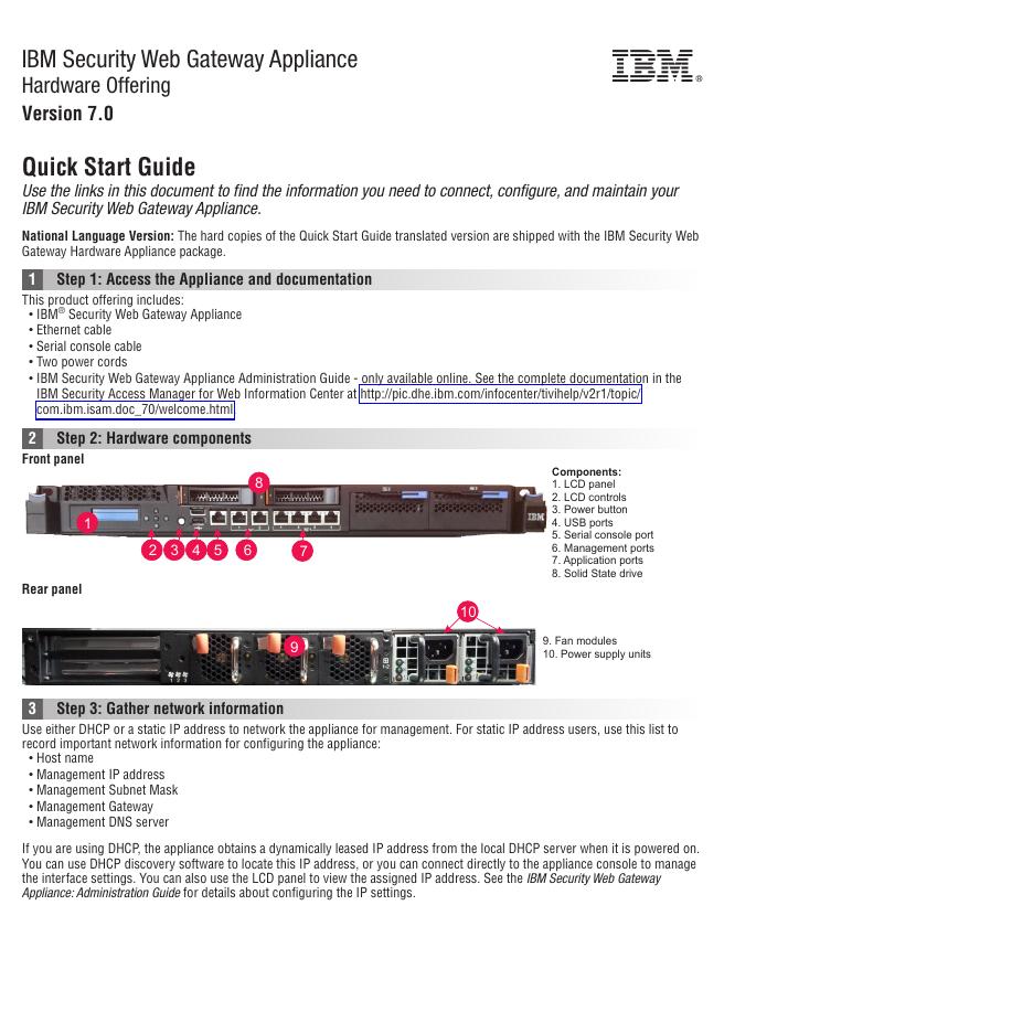 IBM Security Web Gateway Appliance 硬件提供版本 7.0 快速<em>入门</em>指南 海报