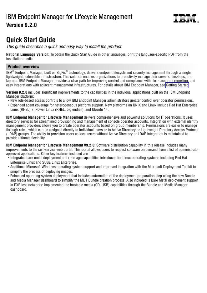 IBM Endpoint Manager for Lifecycle Management 9.2.0 快速<em>入门</em>指南 海报