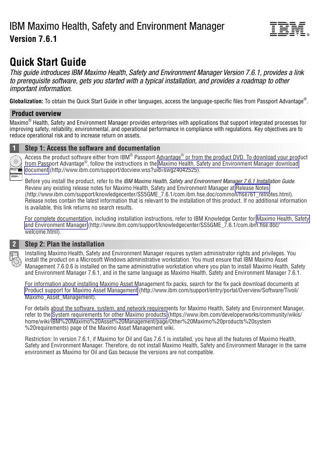 IBM Maximo Health,Safety and Environment Manager 7.6.1 快速<em>入门</em>指南 海报