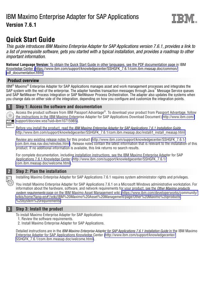 IBM Maximo Enterprise Adapter for SAP Applications 7.6.1 快速<em>入门</em>指南 海报