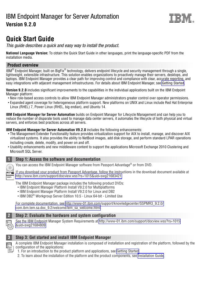 IBM Endpoint Manager for Server Automation 9.2.0 快速<em>入门</em>指南 海报