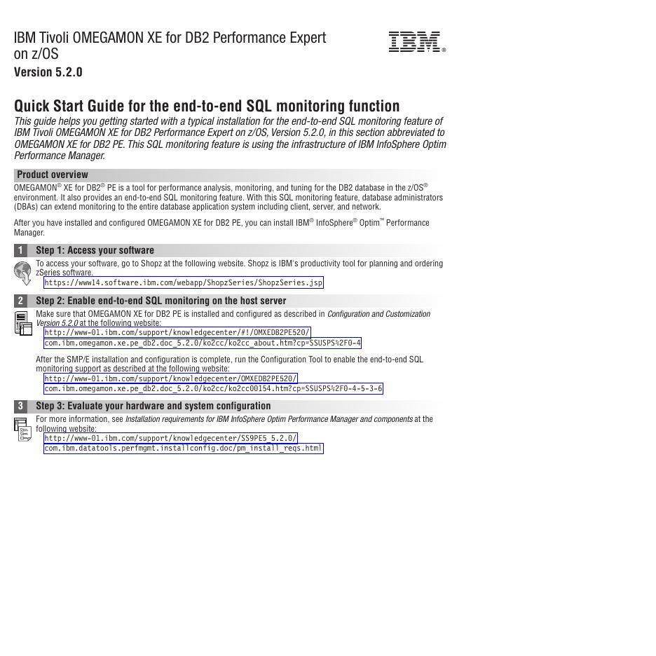 IBM Tivoli OMEGAMON XE for DB2 Performance Expert on z/OS 版本 5.2.0 快速<em>入门</em>指南 海报
