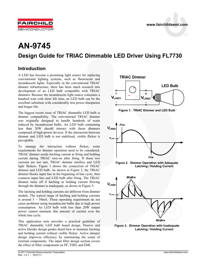 FAIRCHILD Design Guide for TRIAC Dimmable <em>LED</em> Driver Using FL7730 海报
