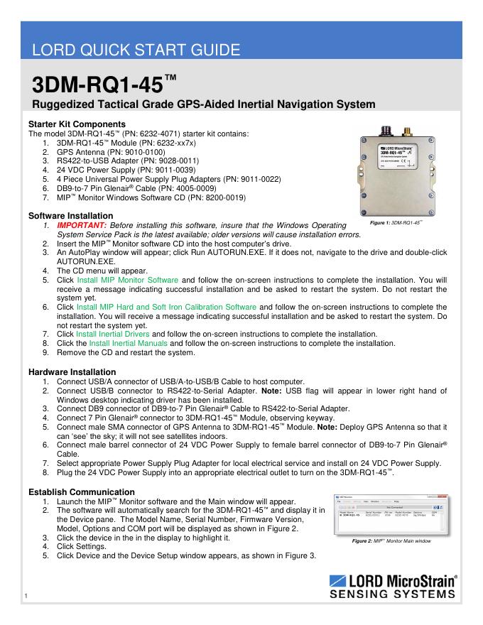 LORD QUICK START GUIDE 3DM-RQ1-45™坚固耐用的战术级GPS辅助惯性导航系统<em>入门</em>套件 海报