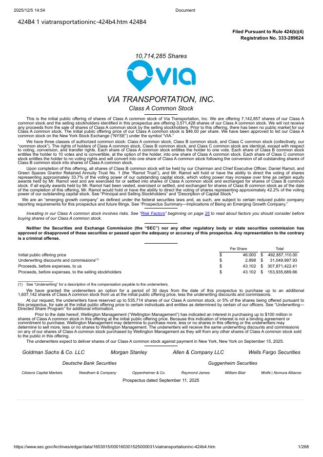 Via Transportation,Inc纽约证券交易所IPO上市招股说明书