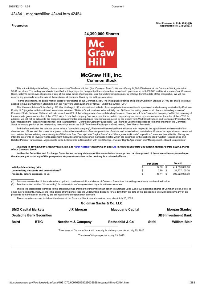 McGraw Hill,Inc.纽约证券交易所IPO上市招股说明书