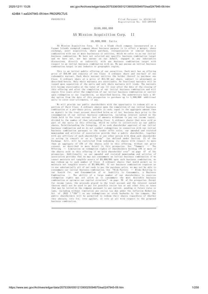 AA Mission Acquisition Corp.II纽约证券交易所IPO上市招股说明书