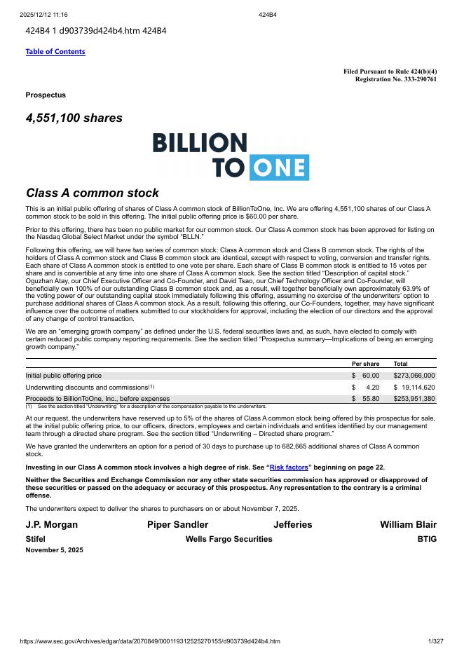 BillionToOne,Inc.美股纳斯达克IPO上市招股说明书