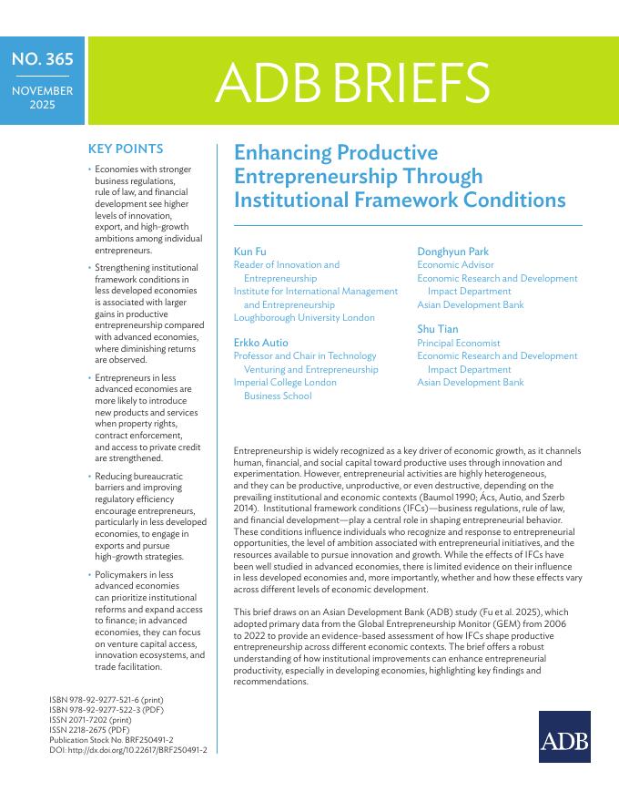 ADB亚洲开发银行：2025年通过制度框架条件加强生产性创业报告（英文版）