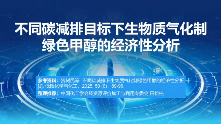 中国化工学会：2025年不同碳减排目标下生物质气化制绿色甲醇的经济性分析报告