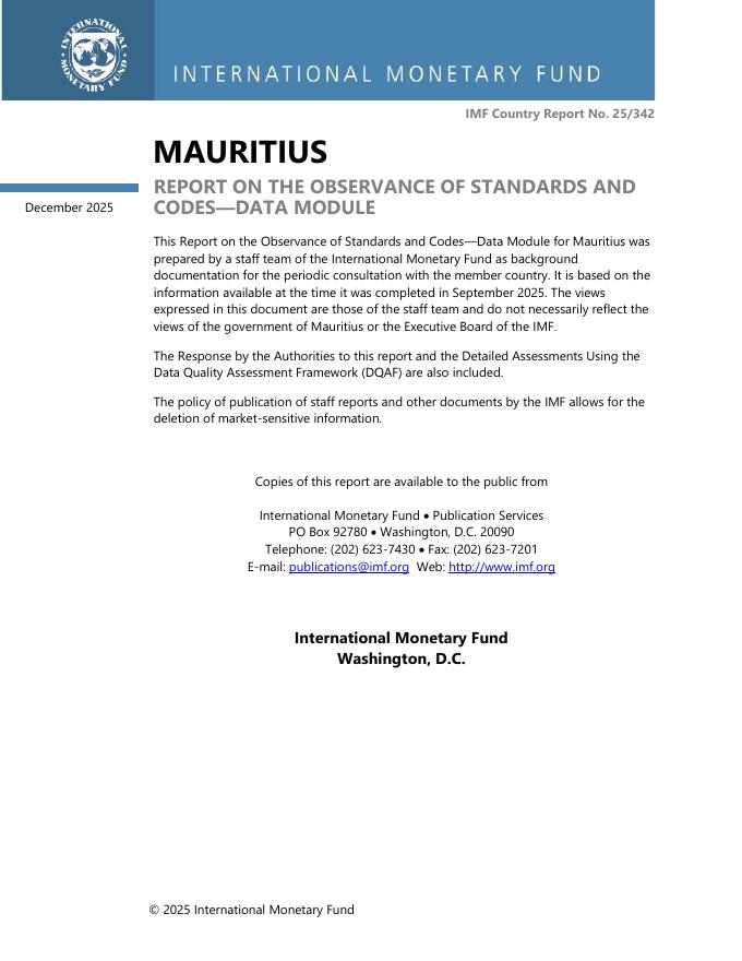 国际货币基金组织：毛里求斯：标准和守则遵守情况报告-数据模块（英文版）