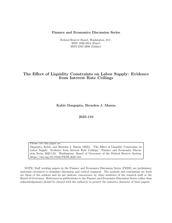 美联储：流动性约束对劳动力供给的影响：来自利率上限的证据（英文版）