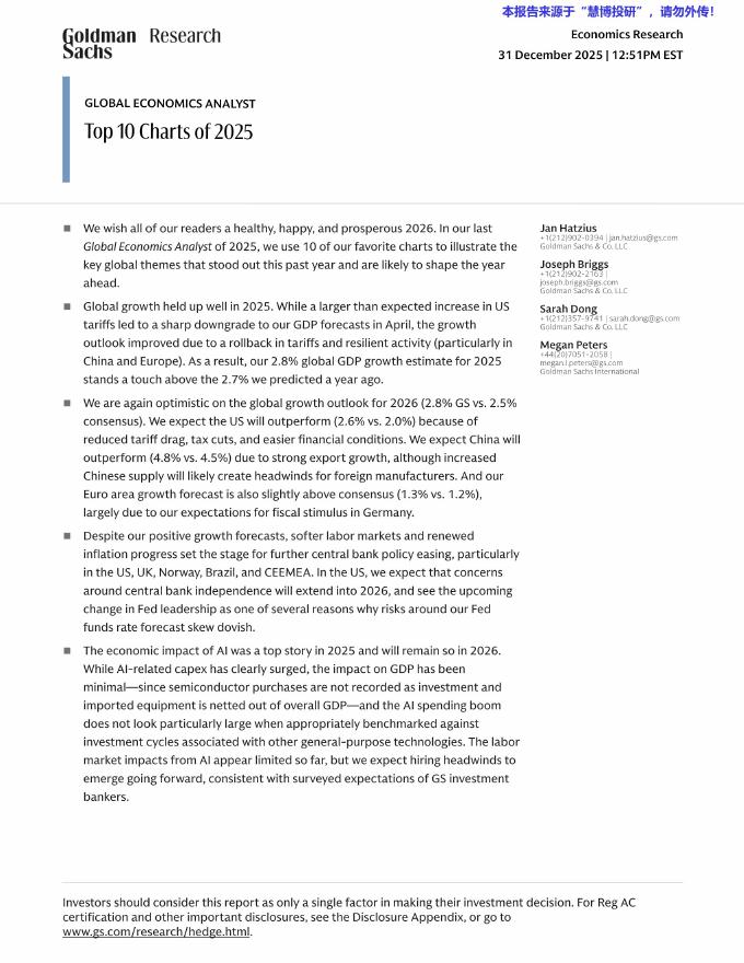高盛：全球经济分析师：2025年十大核心图表（英文版）
