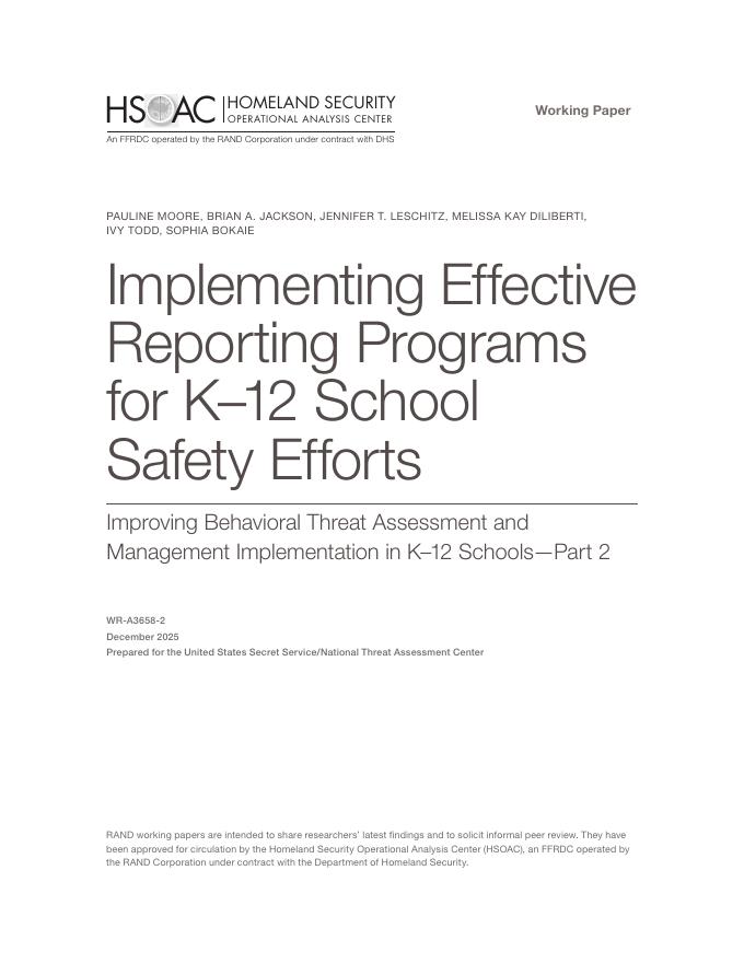 Rand兰德：2025年为K-12学校安全工作实施有效的报告计划（英文版）
