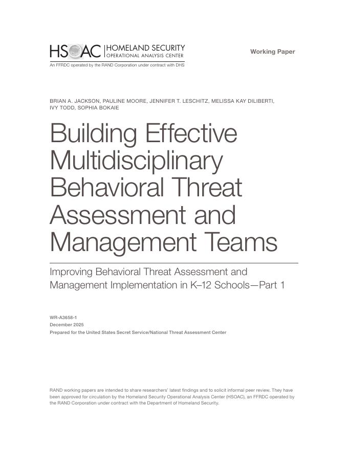 Rand兰德：2025年建立有效的跨学科行为威胁评估与管理团队报告（英文版）