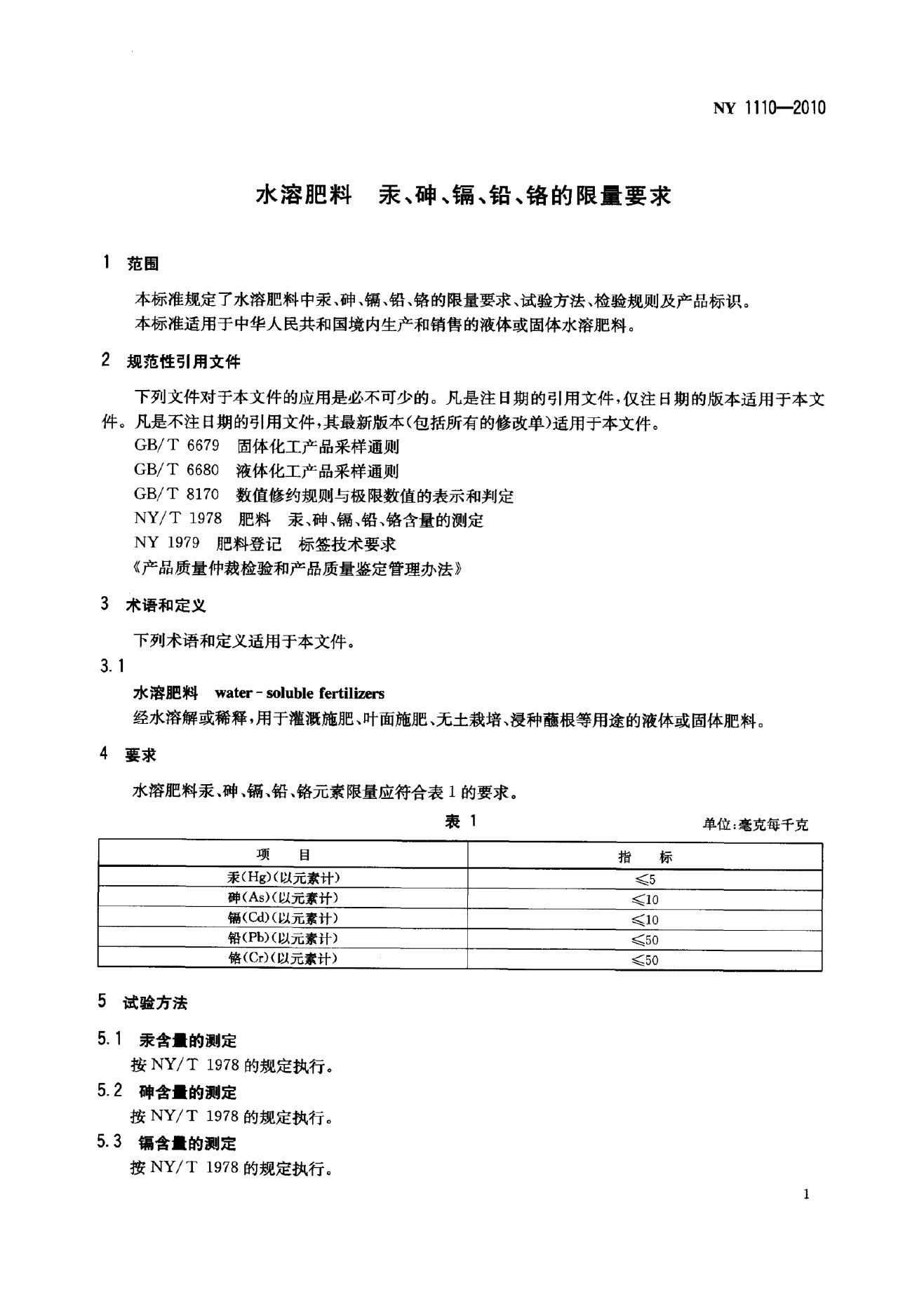 NY 1110-2010 标准预览