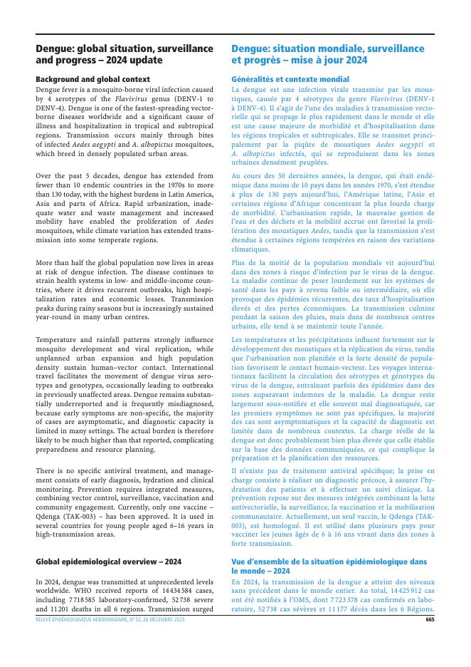 WHO世界卫生组织：2024年登革热：全球情况、监测和进展更新报告（英文版）