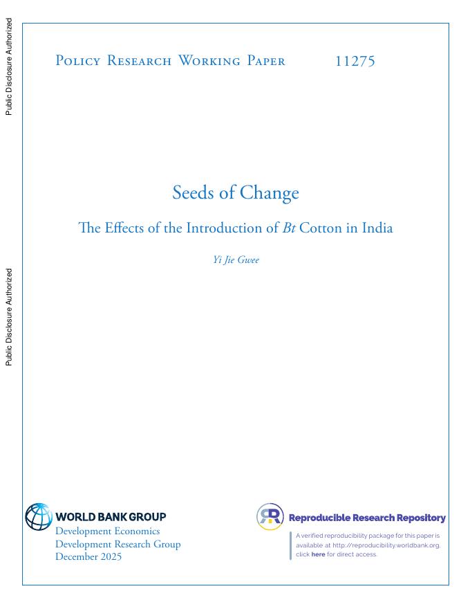 世界银行：变革的种子：印度引进Bt棉花的影响（英文版）