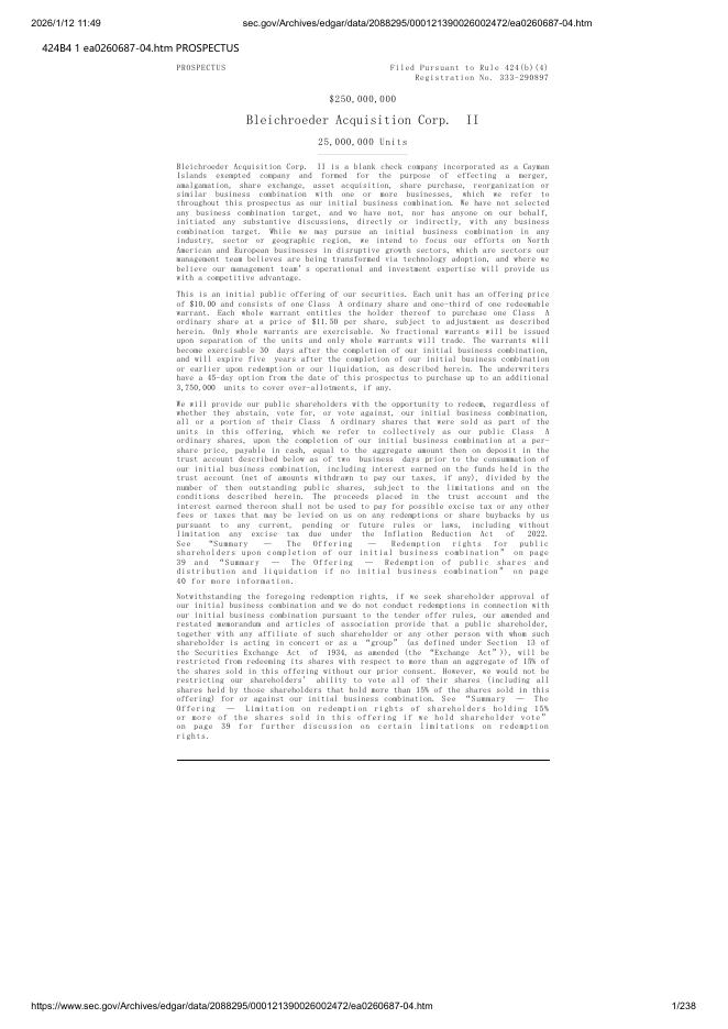 Bleichroeder Acquisition Corp.II美股纳斯达克IPO上市招股说明书