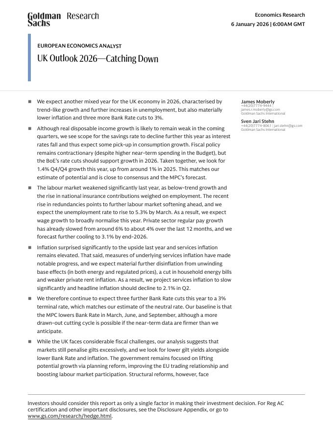 高盛：2026年英国经济展望报告-增长趋缓（英文版）