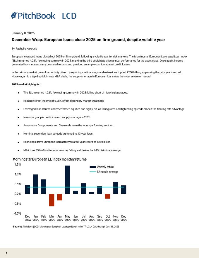 PitchBook：12月总结：尽管今年形势动荡，但欧洲贷款仍将在2025年稳定结束报告（英文版）
