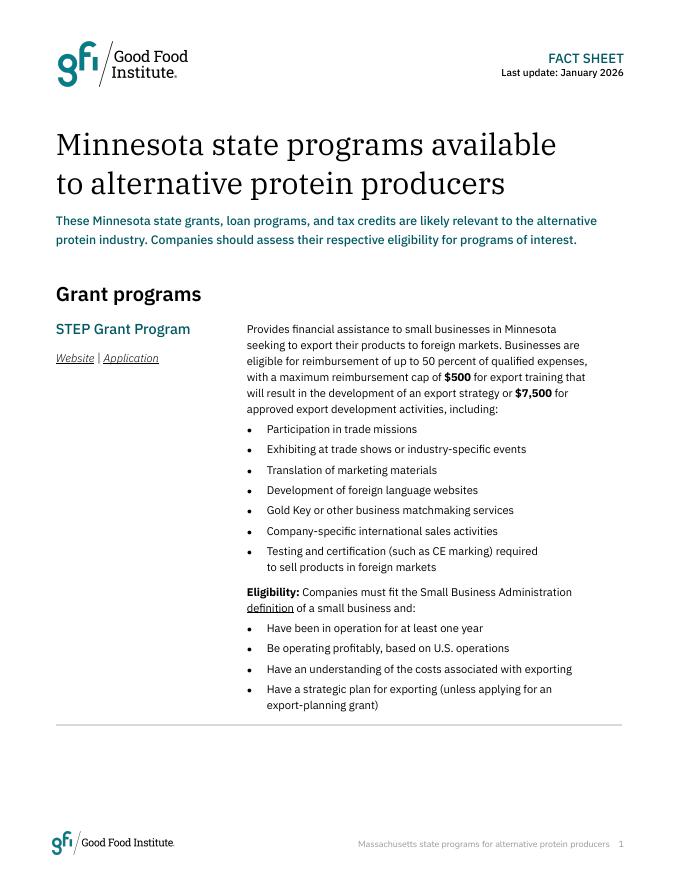 Good Food Institute：2026年明尼苏达州对替代蛋白生产商开放的州项目报告（英文版）