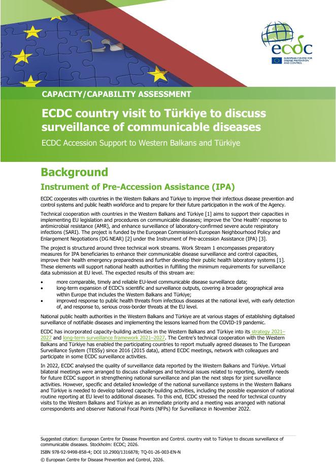 欧洲疾控中心：2026年欧洲疾病控制中心对土耳其的访问，讨论传染病监测报告（英文版）海报