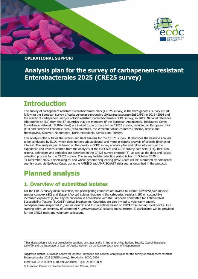 欧洲疾控中心：2025年碳青霉烯类耐药肠杆菌科细菌调查分析计划（CRE25调查）报告（英文版）海报